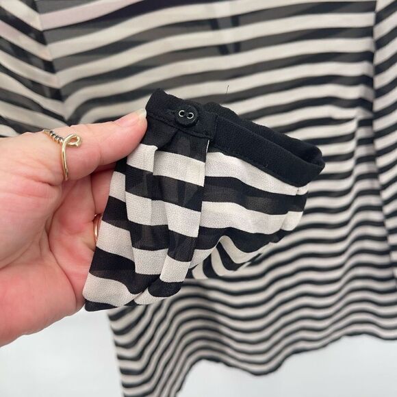 LOFT Womens Blouse Top Long Sleeve Striped Sheer Polyester Black White Size XSP - Picture 6 of 12